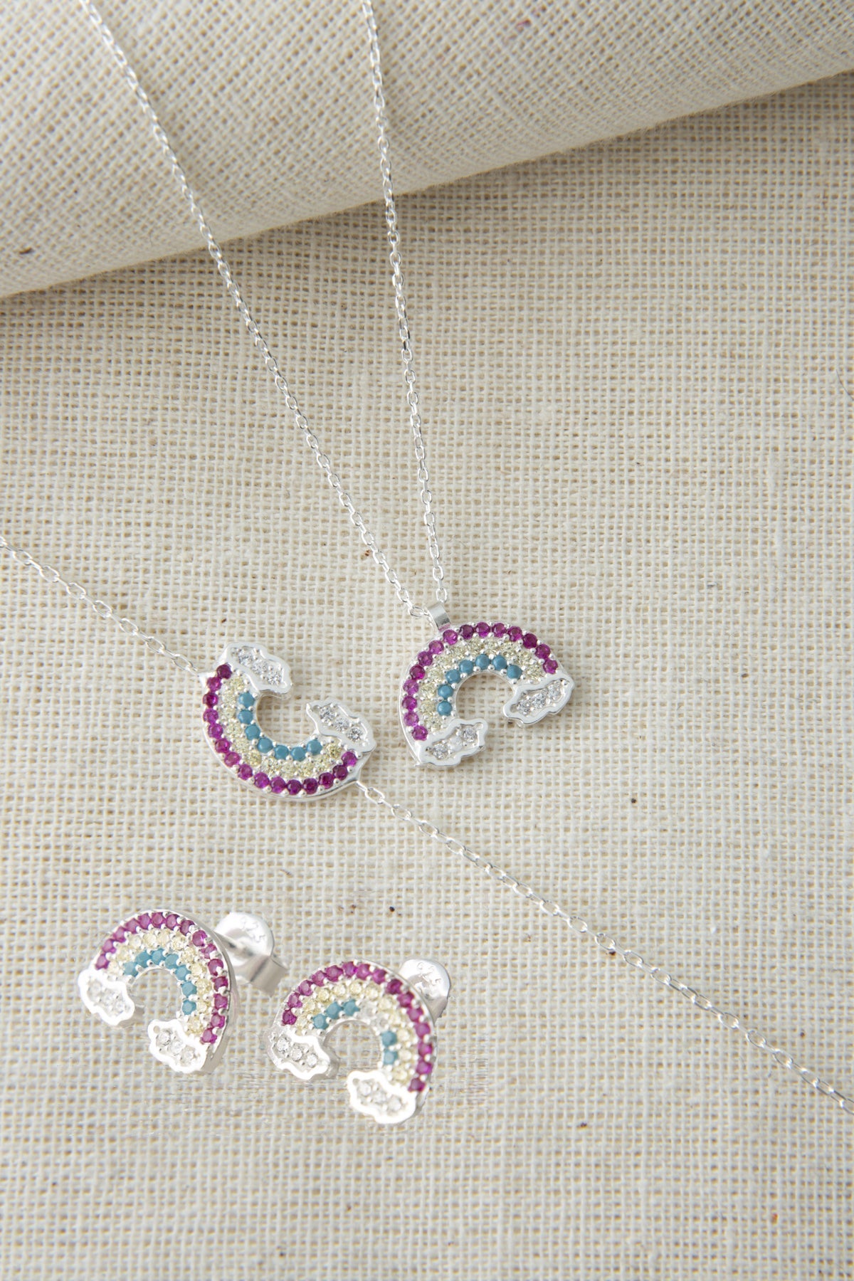 Ensemble en argent sterling 925 modèle arc-en-ciel pour femmes en gros