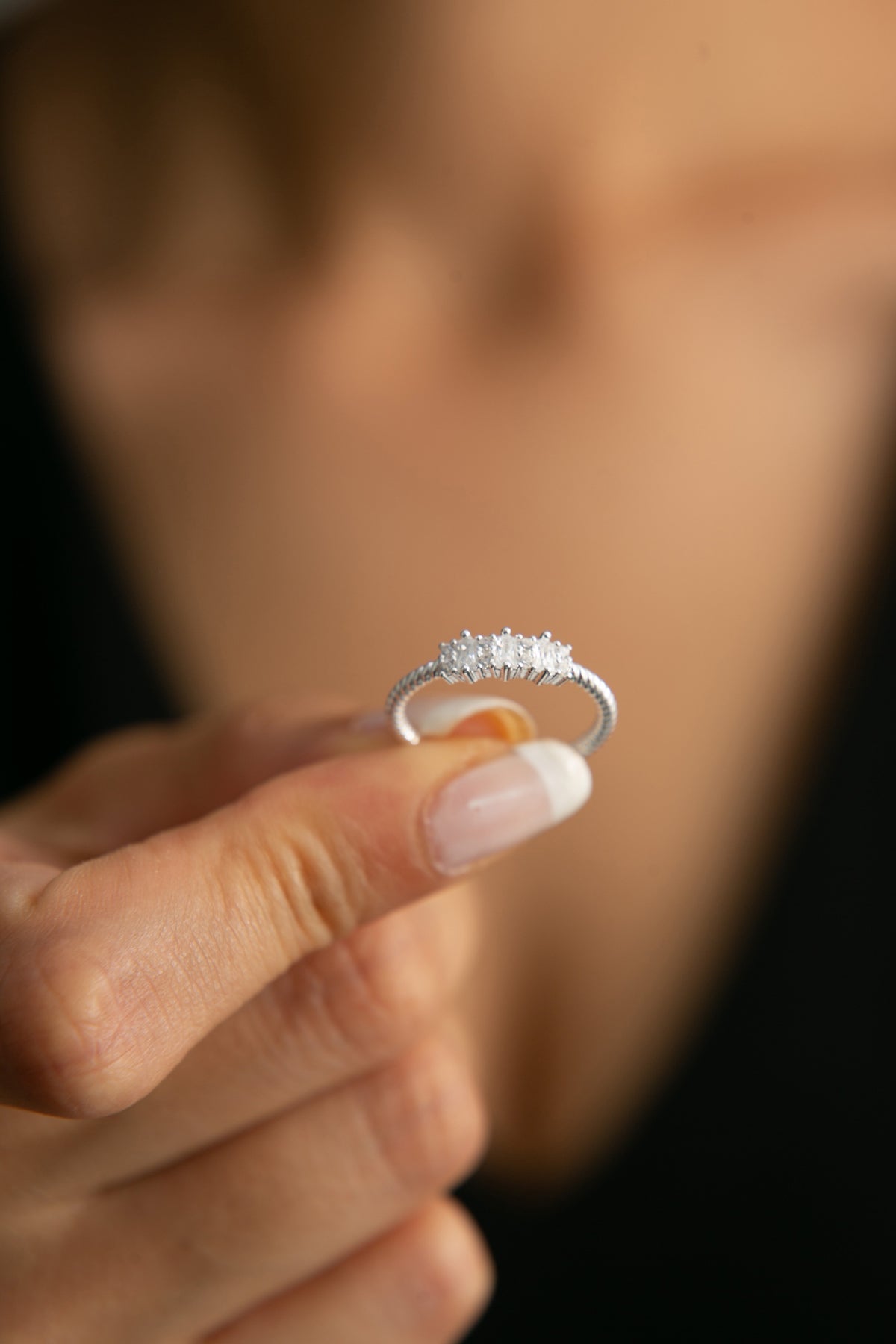 Wholesale Women's Row Stone Detail 925 Sterling Silver Ring