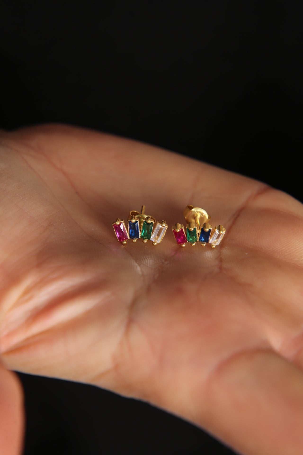 Boucles d'oreilles en argent Sterling 925, pierre Baguette colorée pour femmes, modèle minimal, vente en gros