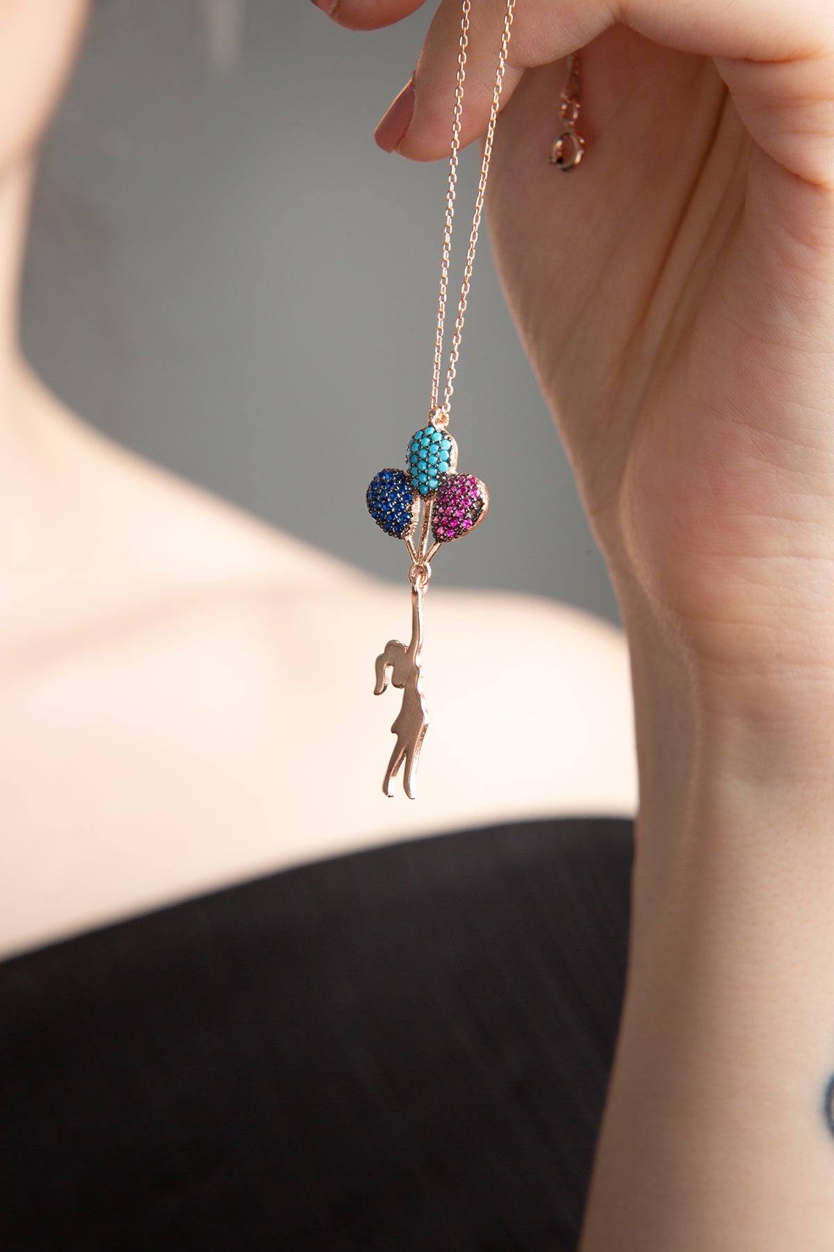 wholesale Women's Flying Balloon Charm Necklace in 925 Sterling Silver