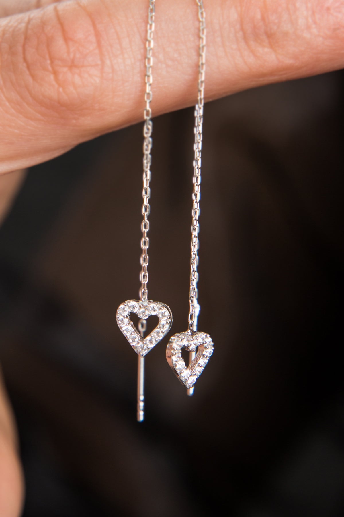 Wholesale Women's Heart Model Dangling 925 Sterling Silver Earrings