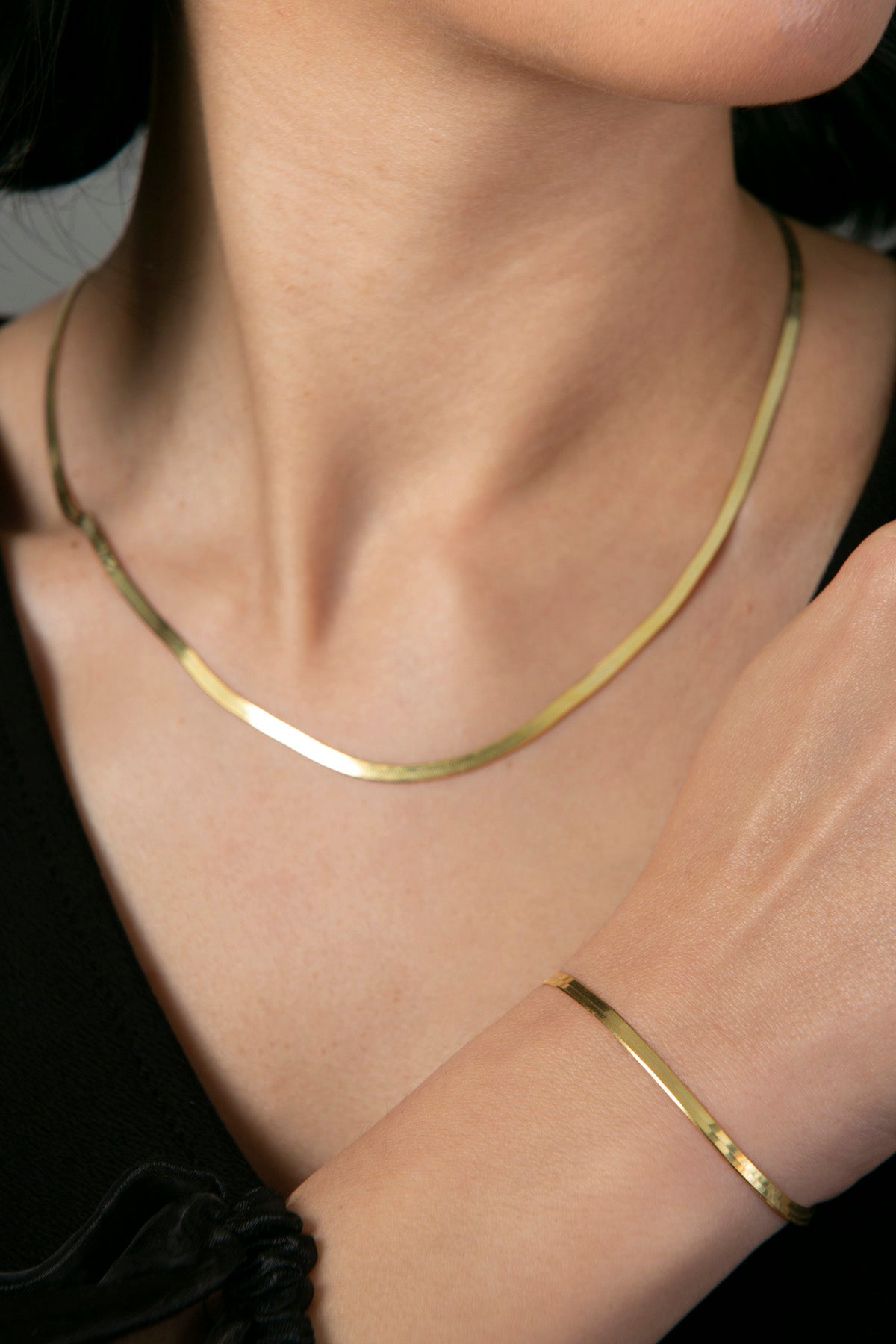 Wholesale Women's 925 Sterling Silver Italian Flat Chain Necklace and Bracelet Set