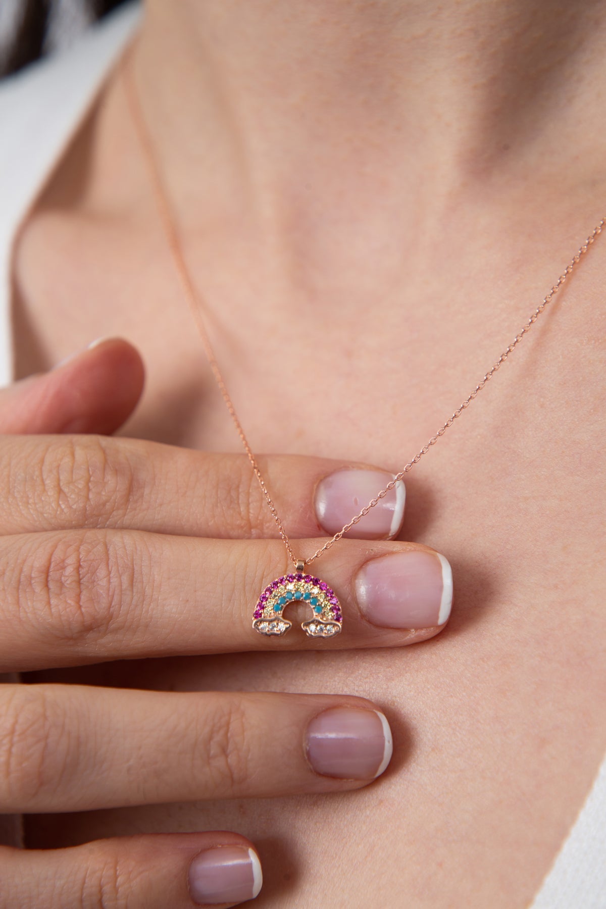 Wholesale Women's Cloud Detailed Rainbow Model 925 Sterling Silver Necklace