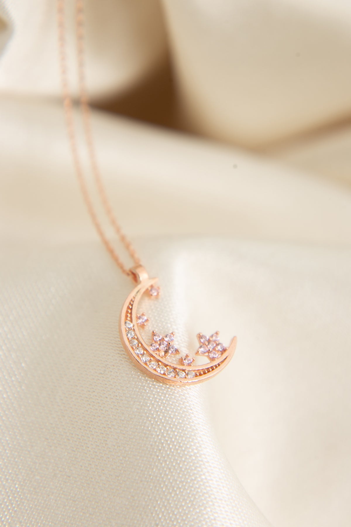 Wholesale Women's 925 Sterling Silver Stone Moon and Star Necklace