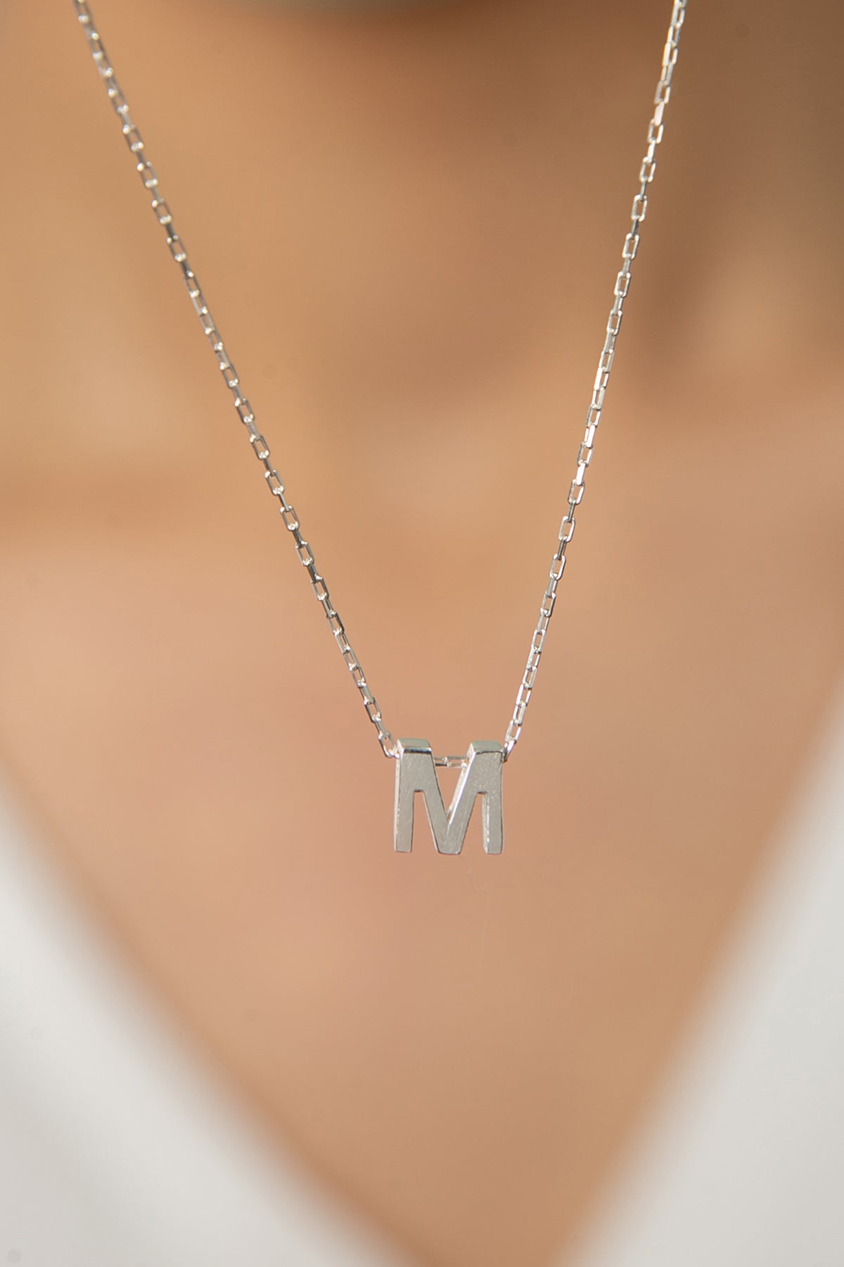 Wholesale Women's 3D M Letter Model 925 Sterling Silver Necklace