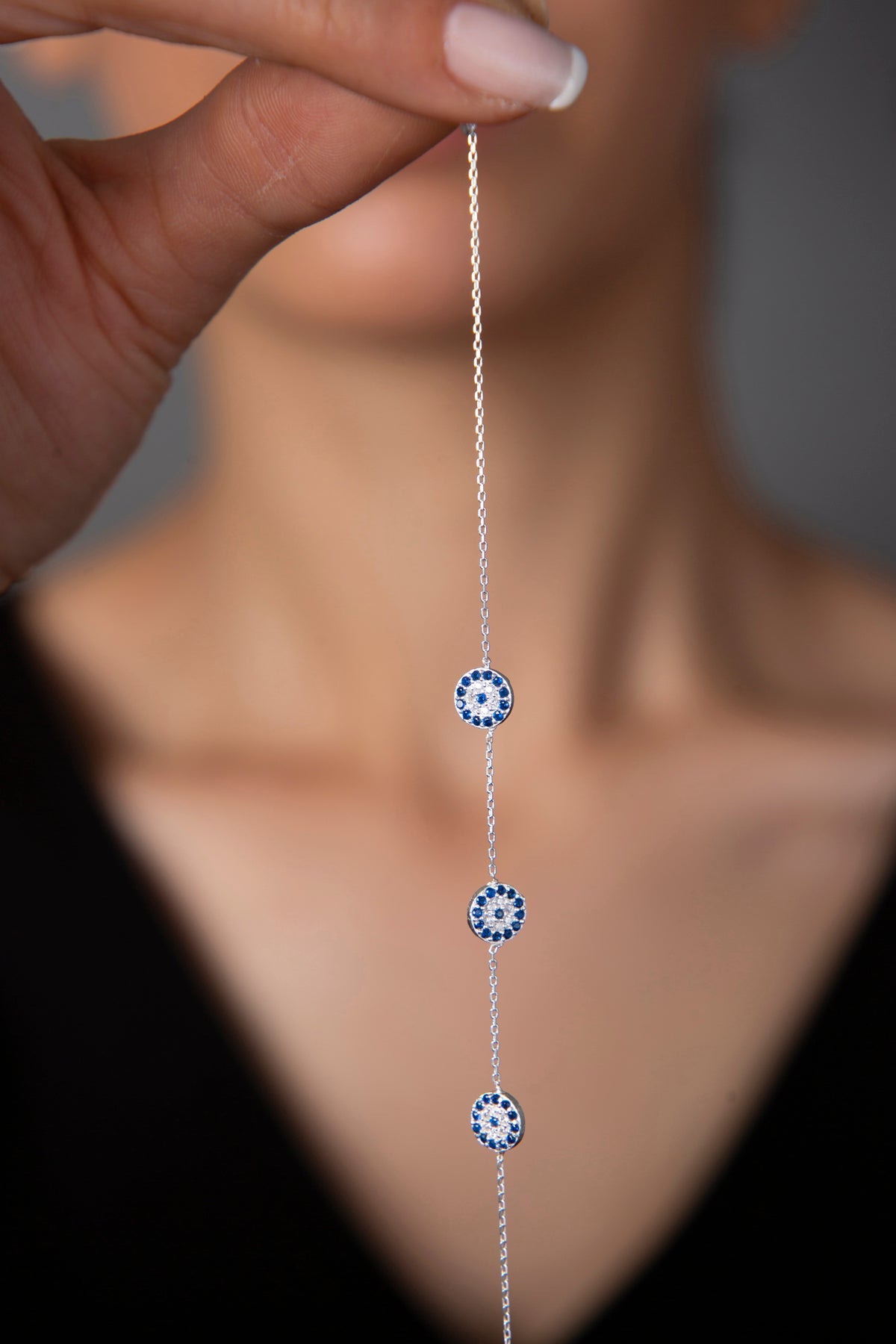 Wholesale Women's Evil Eye Model 925 Sterling Silver Bracelet