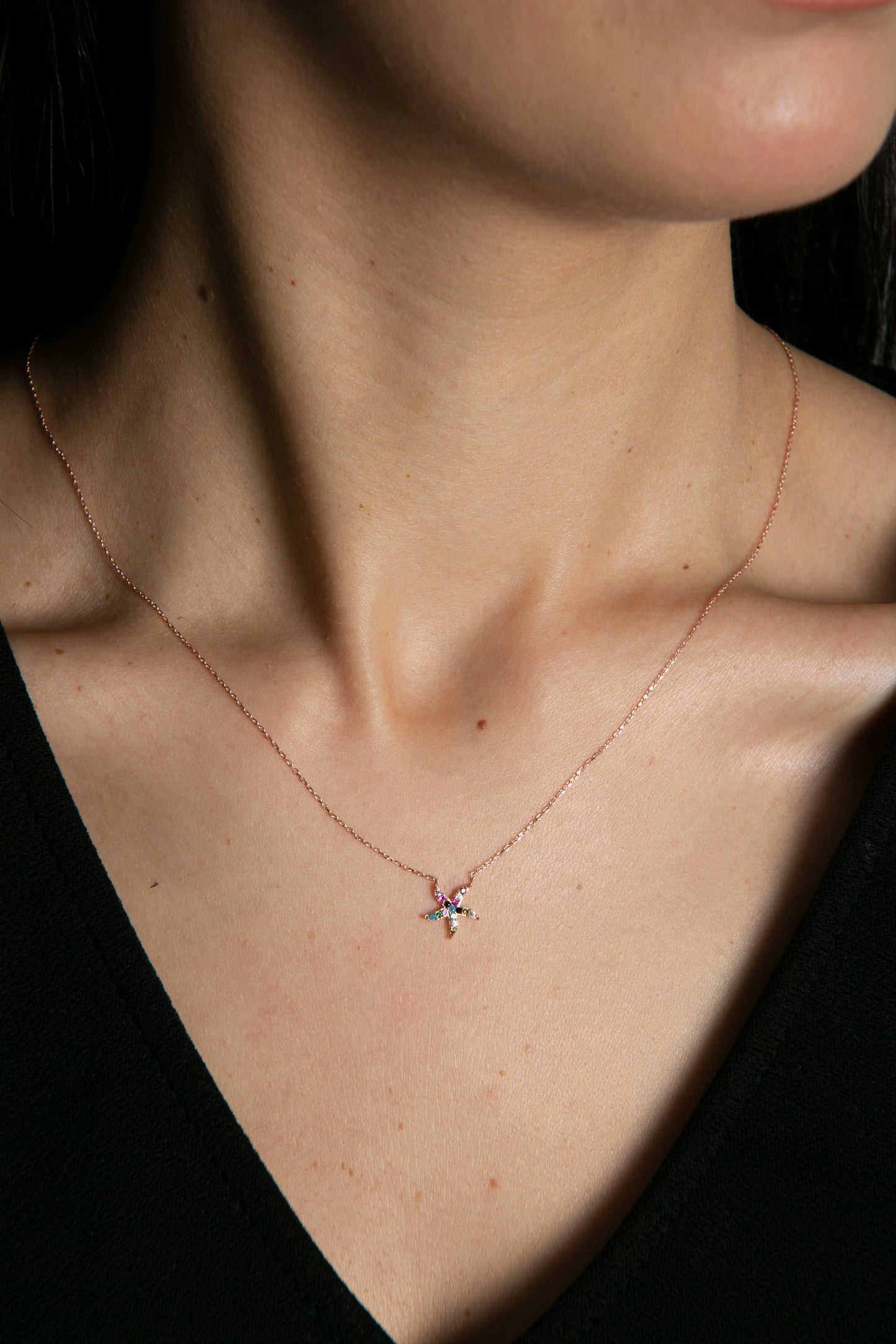 Wholesale Women's 925 Sterling Silver Star Pendant Necklace with Colorful Stones