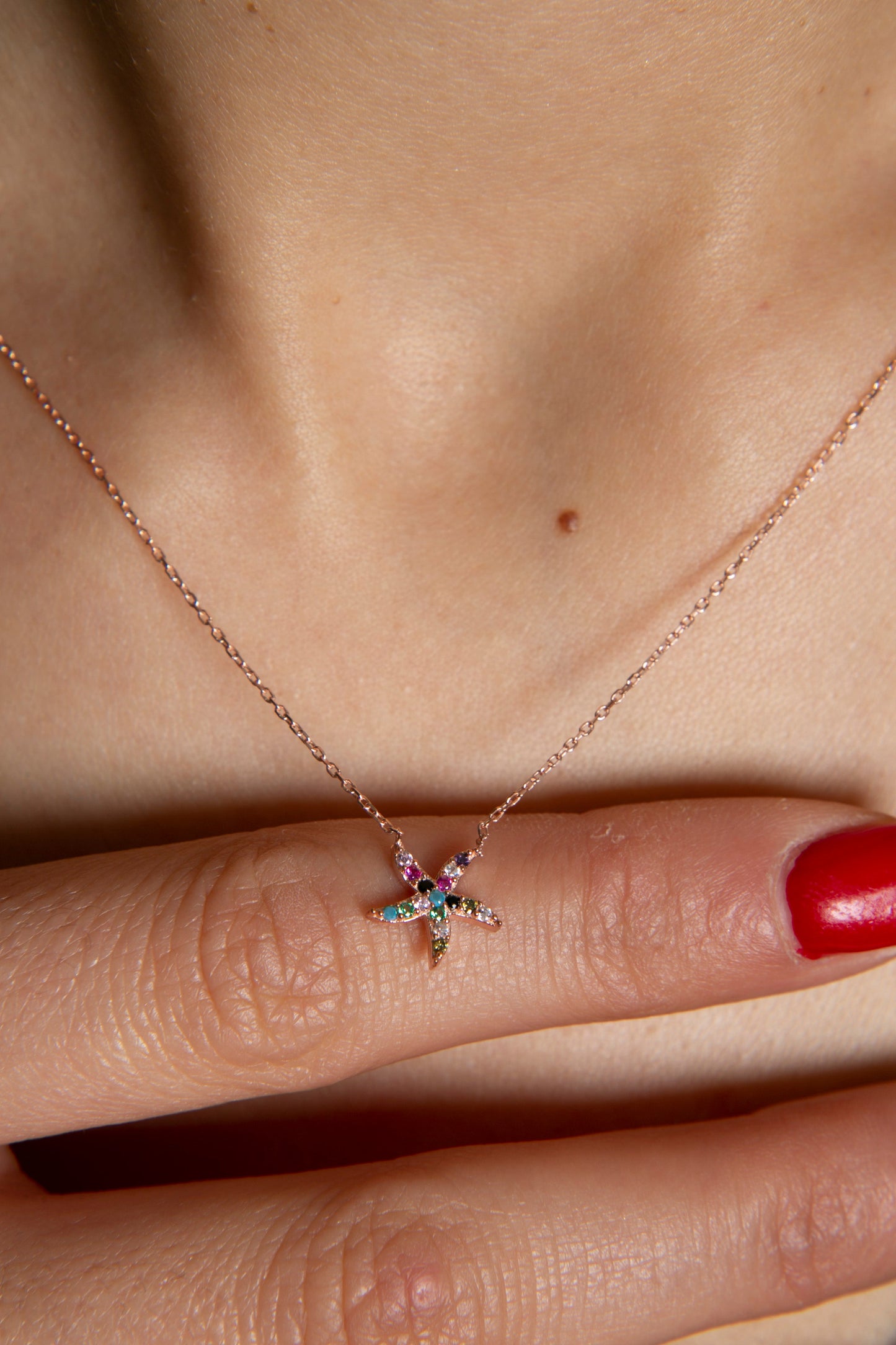 Wholesale Women's 925 Sterling Silver Star Pendant Necklace with Colorful Stones