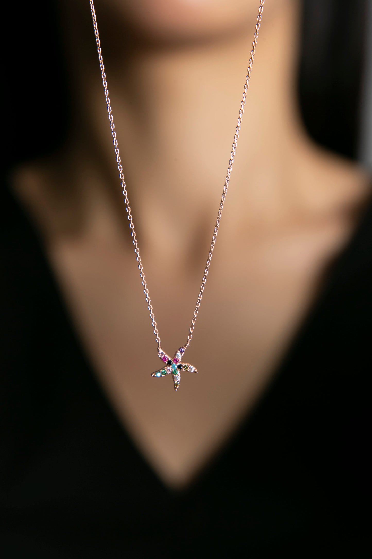 Wholesale Women's 925 Sterling Silver Star Pendant Necklace with Colorful Stones