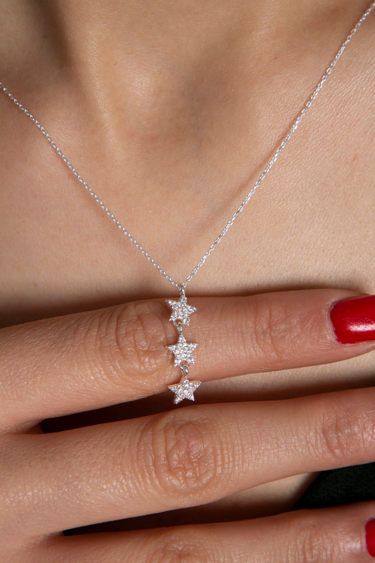 Wholesale Women's Aligned Stars Model 925 Sterling Silver Necklace