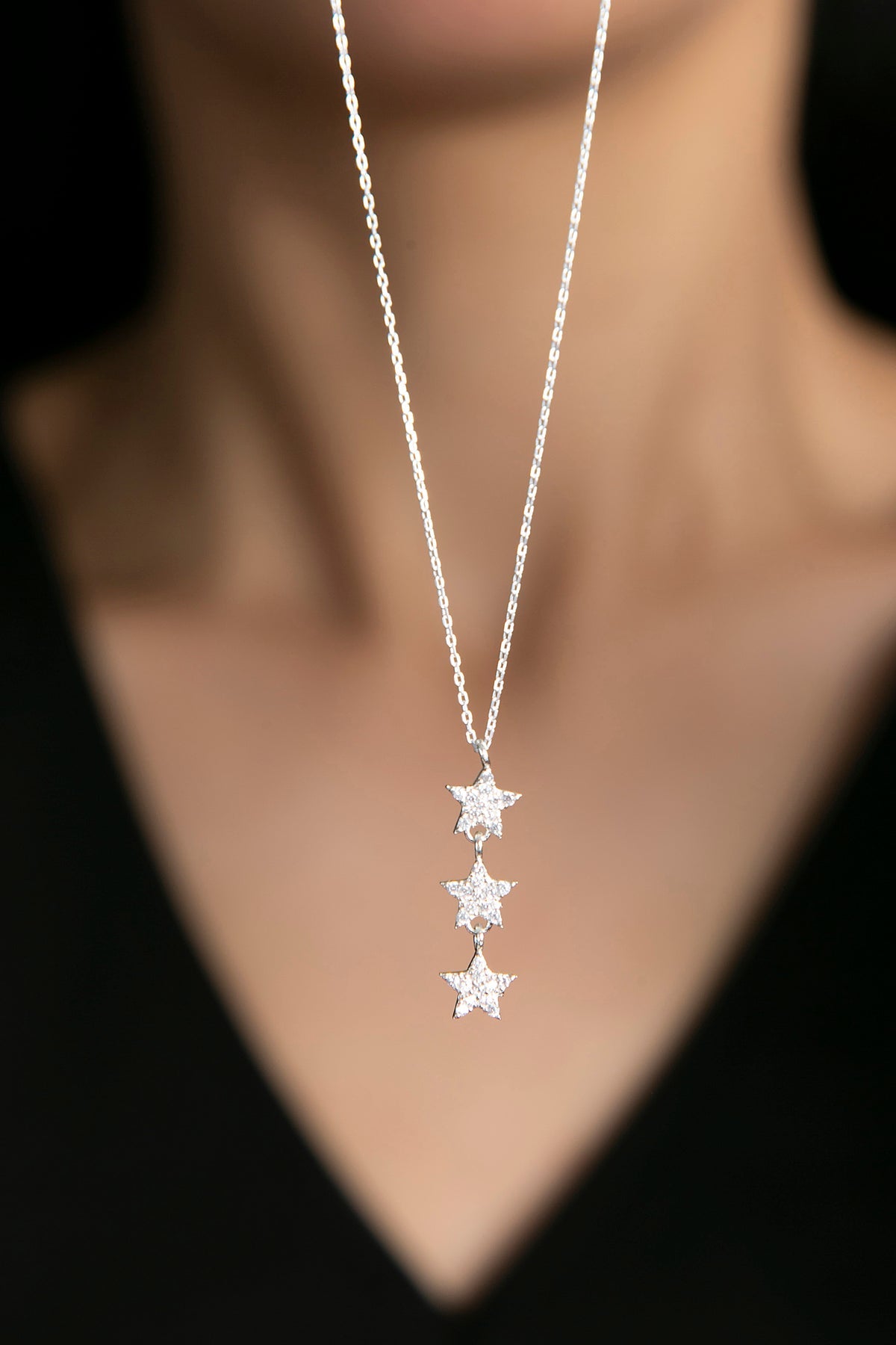Wholesale Women's Aligned Stars Model 925 Sterling Silver Necklace