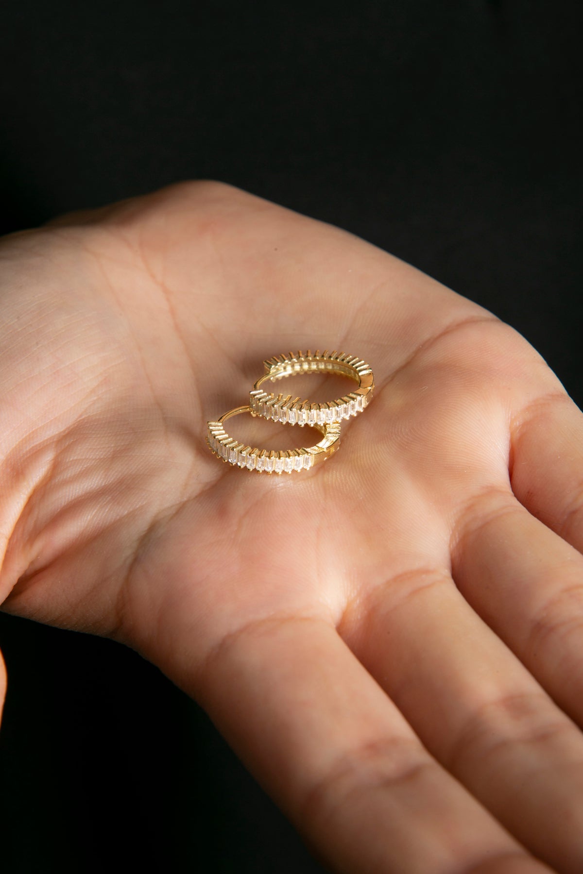 Wholesale Women's 925 Sterling Silver Hoop Earrings with Baguette Stones