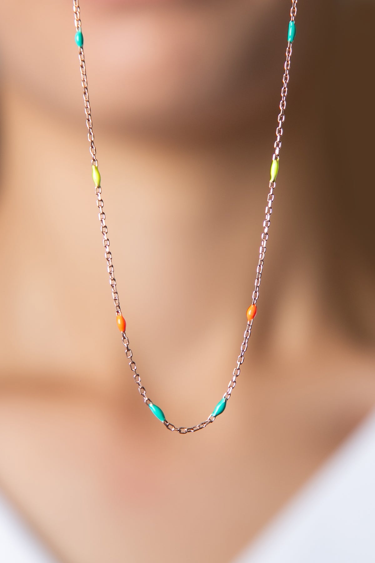 Wholesale Women's 925 Sterling Silver Necklace with Colorful Stone Detail