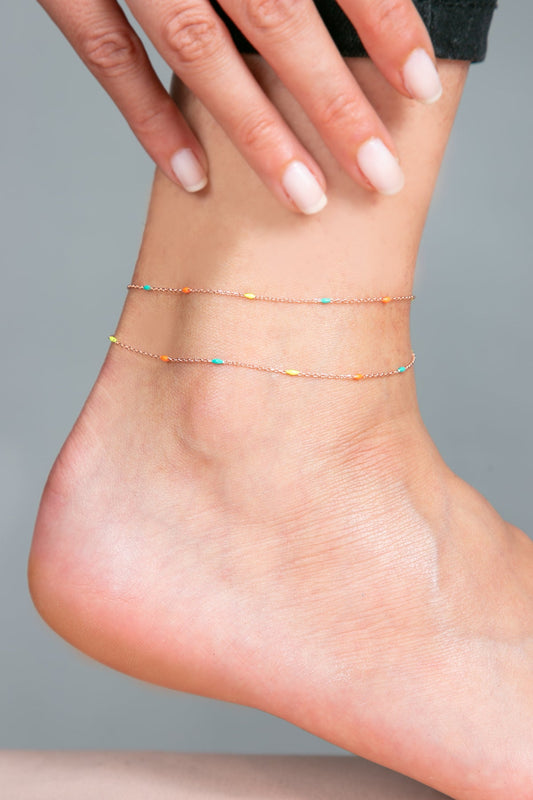 Wholesale Women's 925 Sterling Silver Anklet with Colored Stone Detail