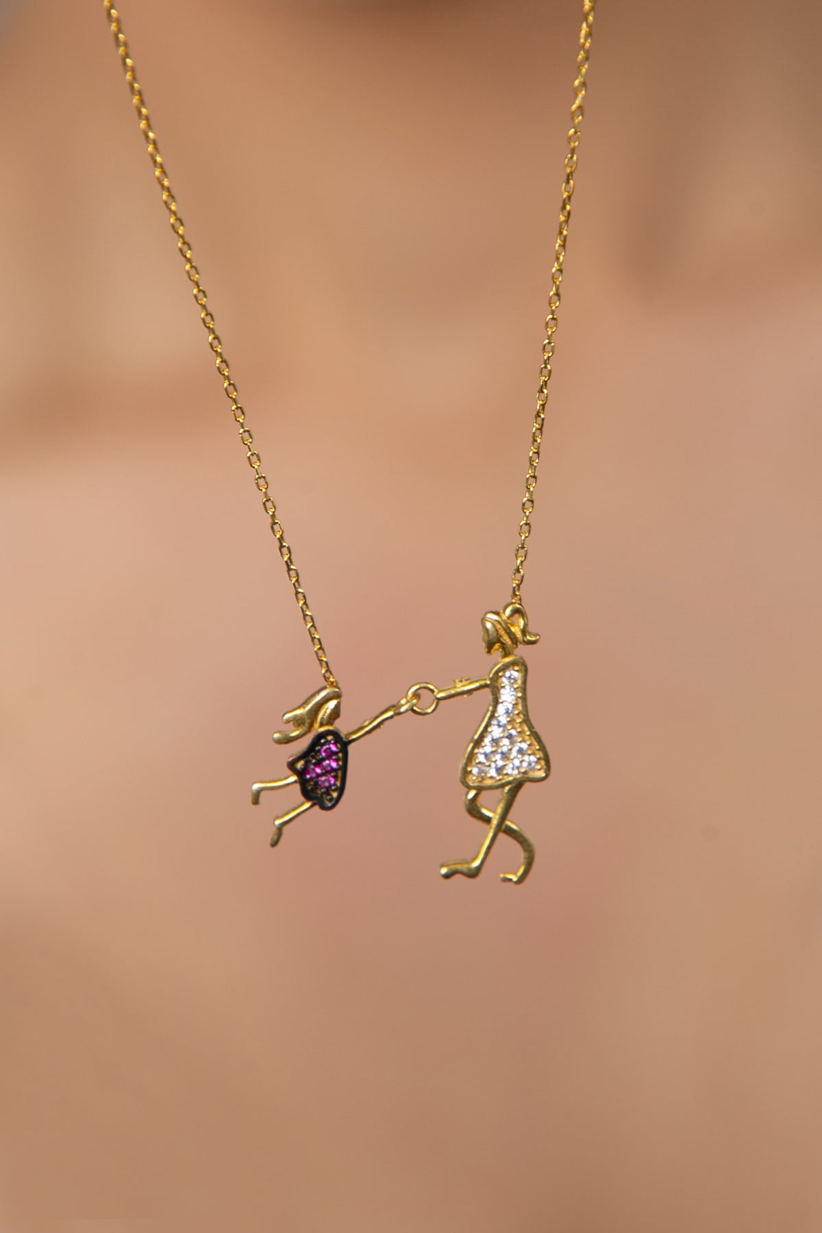 Wholesale Women's Gold Plated Mother and Child Model 925 Sterling Silver Necklace