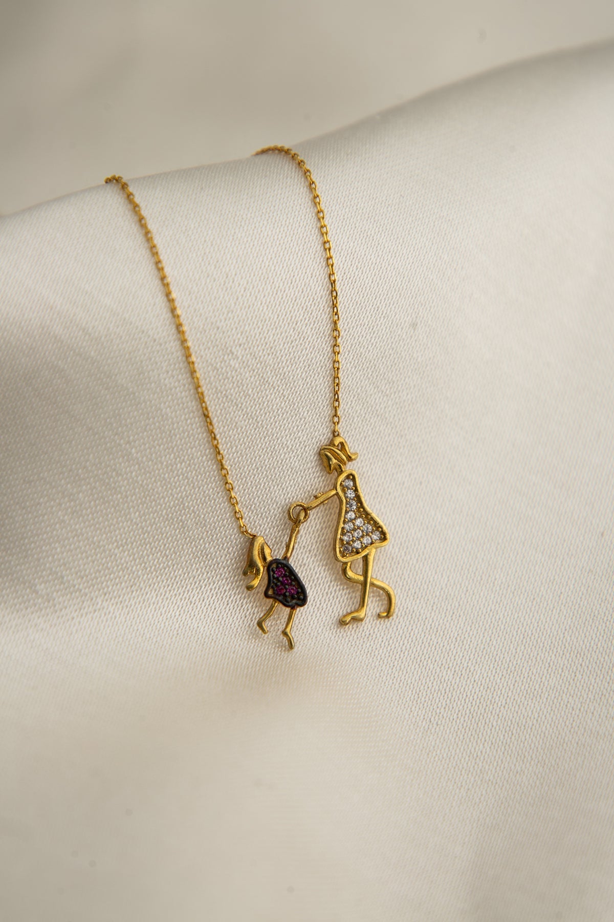 Wholesale Women's Gold Plated Mother and Child Model 925 Sterling Silver Necklace