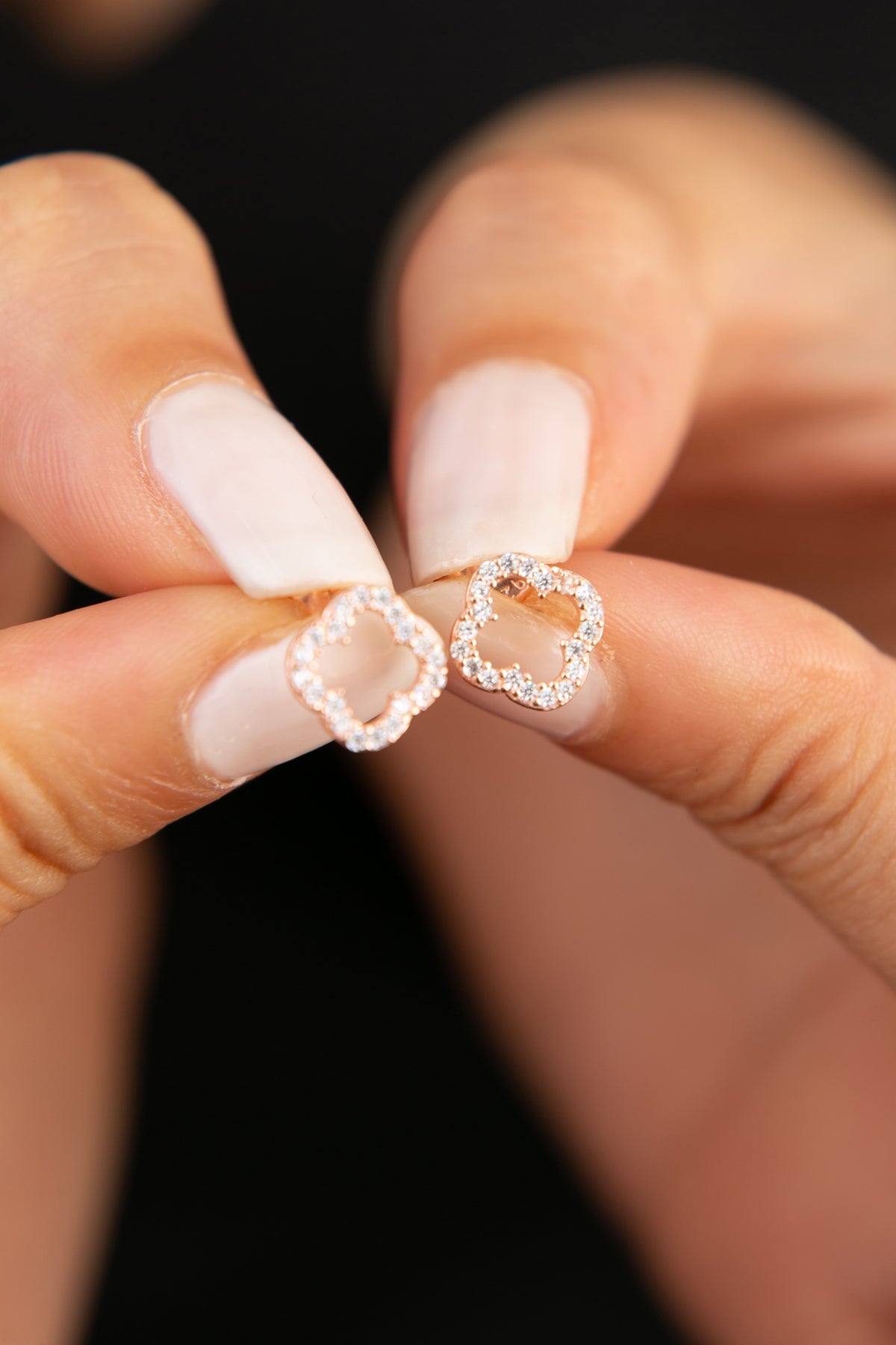 Wholesale Women's 925 Sterling Silver Rose-Plated Flower Earrings with Stone Detail