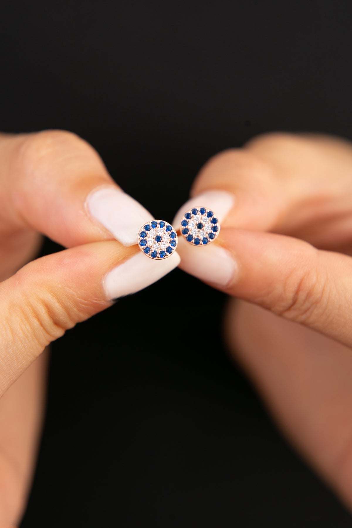 Wholesale Women's Evil Eye Model Rose Plated 925 Sterling Silver Earrings