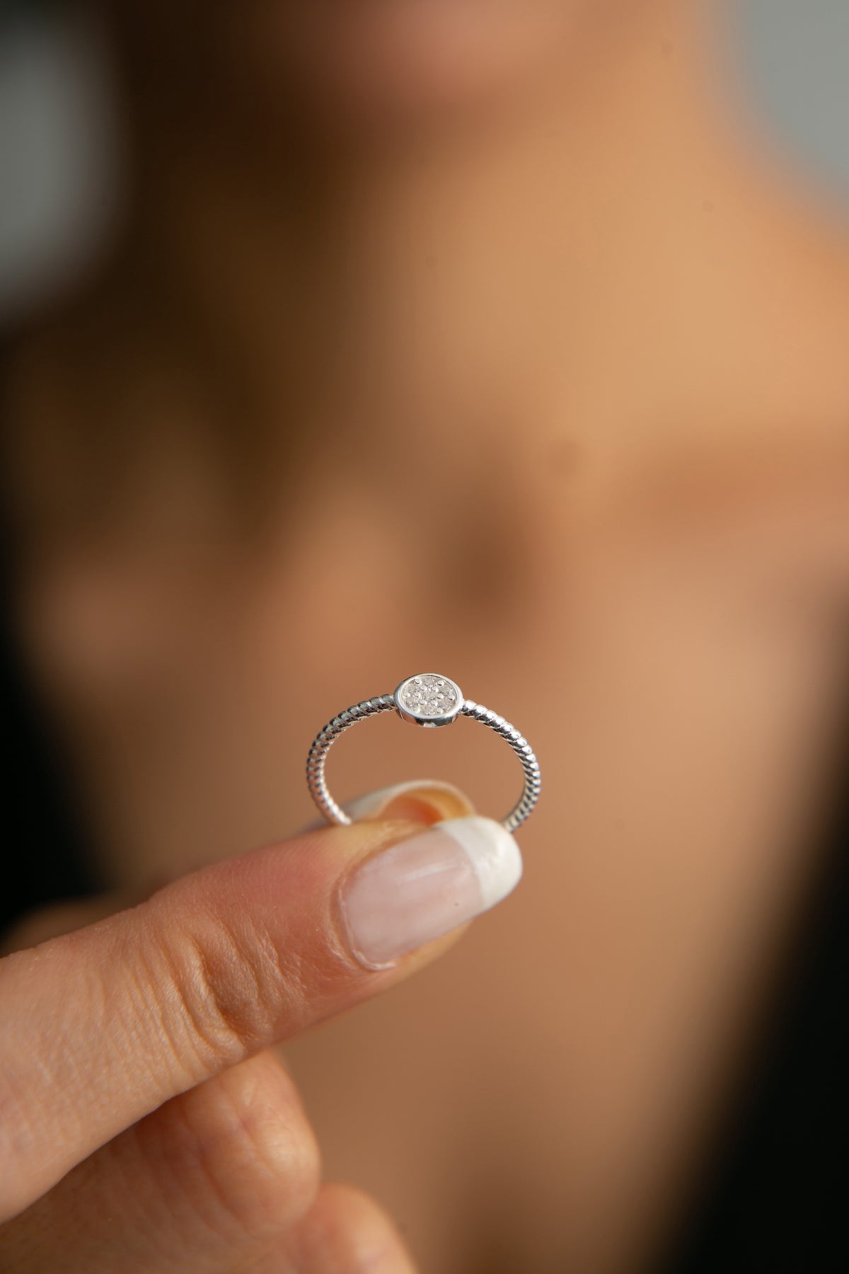 Wholesale Women's 925 Sterling Silver Twist Ring with Stones