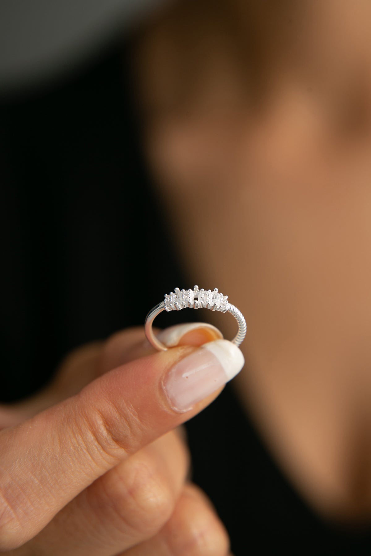 Wholesale Women's Row Stone Detail 925 Sterling Silver Ring