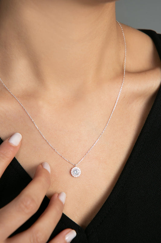 Wholesale  Women's 925 Sterling Silver Single Stone Pendant Necklace