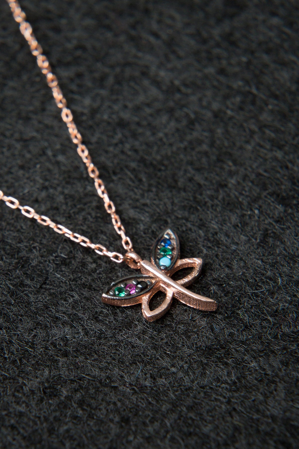 Wholesale Women's Dragonfly Model Mix Stone Rose Plated 925 Sterling Silver Necklace