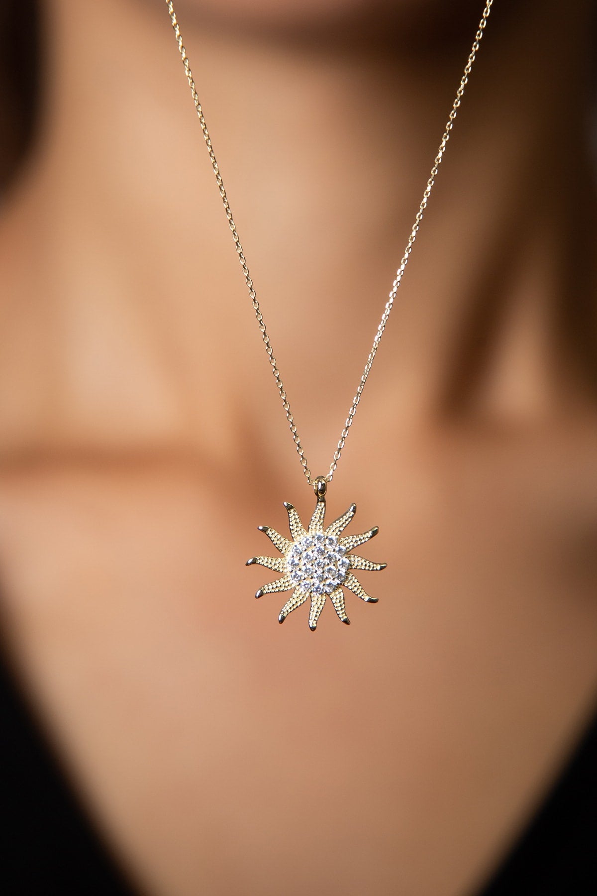 Wholesale Women's Stone Sun Model 925 Sterling Silver Necklace