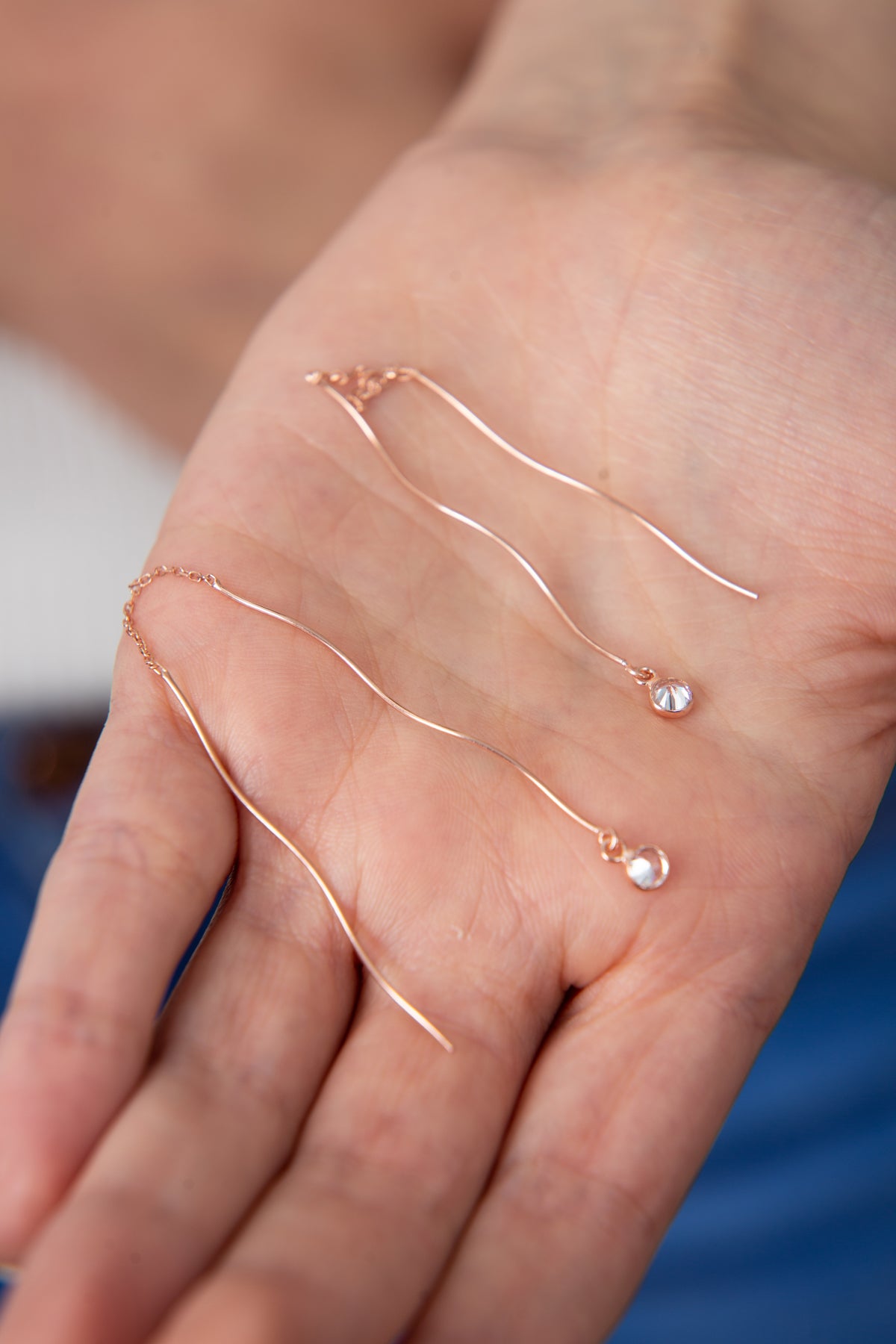 Wholesale Women's Dangle Wave Solitaire Earrings with Nano Zircon Stone Rose Gold Plated 925 Sterling Silver Earrings