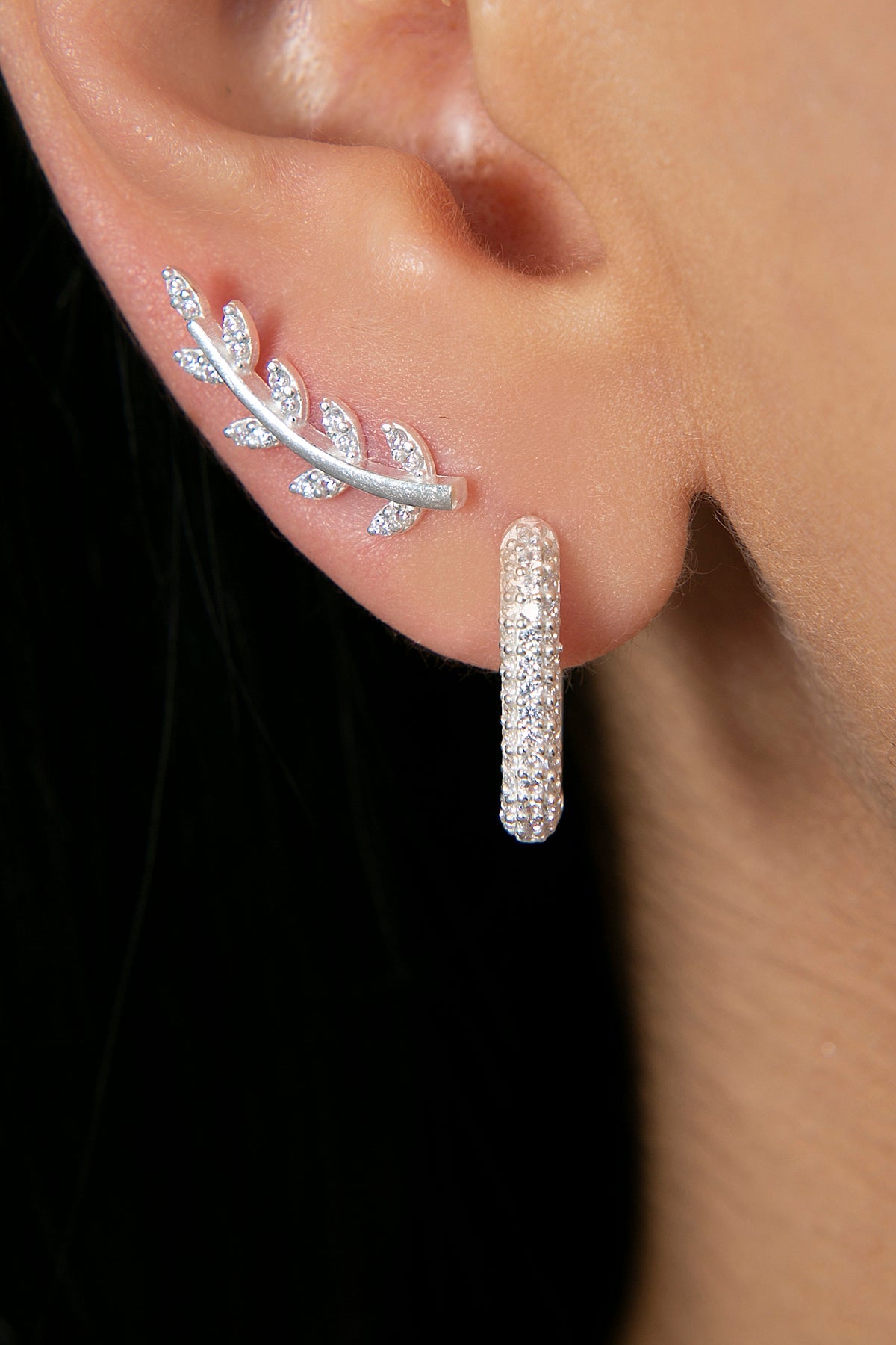 Wholesale Women's 925 Sterling Silver Earrings Set with Leaf and Rectangle Design