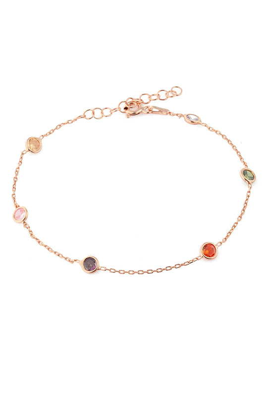 Wholesale Women's 925 Sterling Silver Bracelet with Colorful Stones and Rose Coating