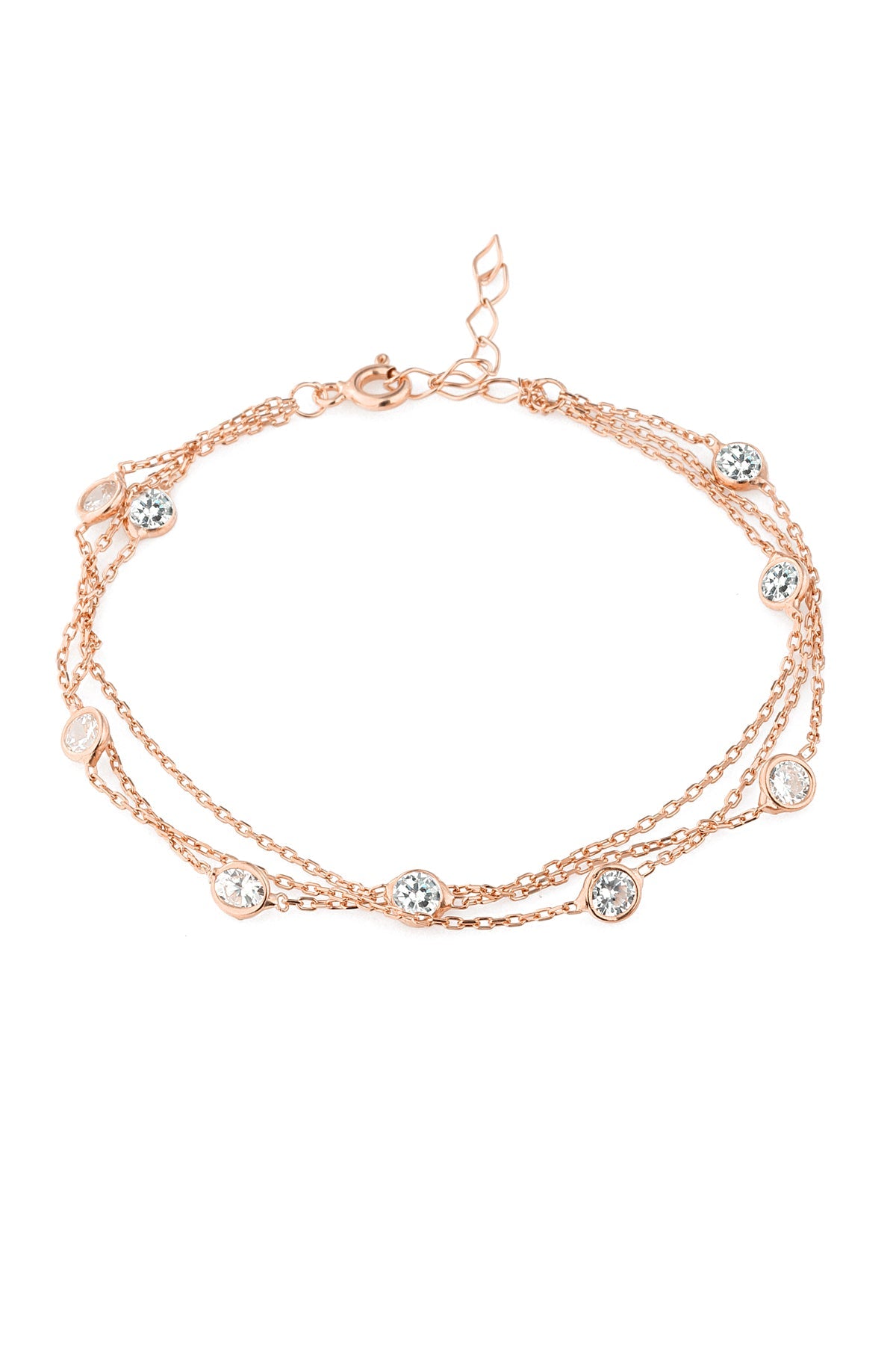 Wholesale Women's 925 Sterling Silver Rose Gold Plated Bracelet with Stone Detail
