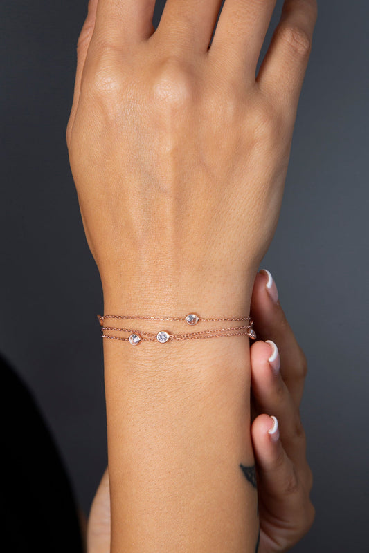 Wholesale Women's 925 Sterling Silver Rose Gold Plated Bracelet with Stone Detail