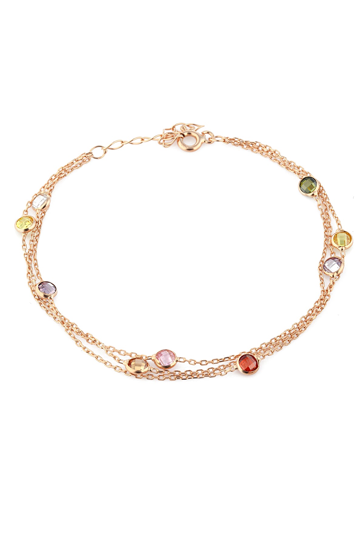 Wholesale Women's Coloured Stone Detailed Rose Plated 925 Sterling Silver Bracelet