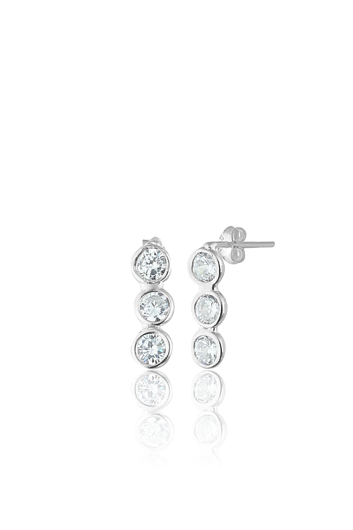 Wholesale Women's 925 Sterling Silver Earrings with Row of Stones and Rhodium Plating