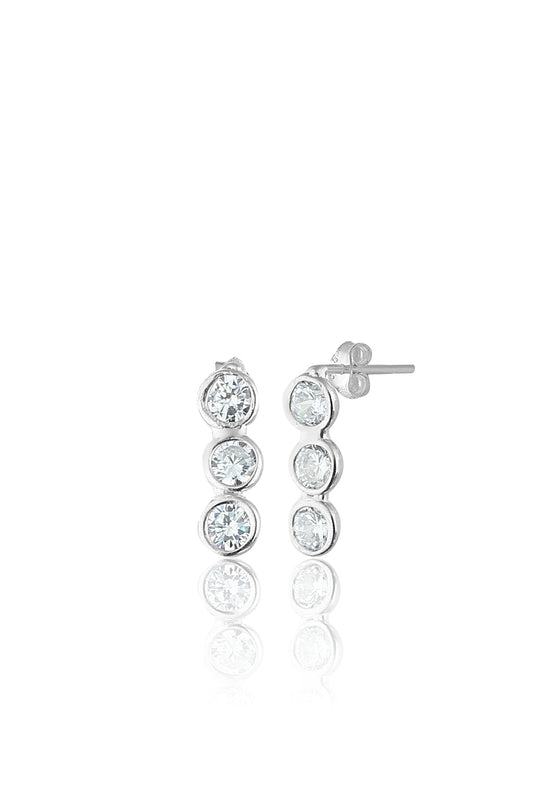 Wholesale Women's 925 Sterling Silver Earrings with Row of Stones and Rhodium Plating