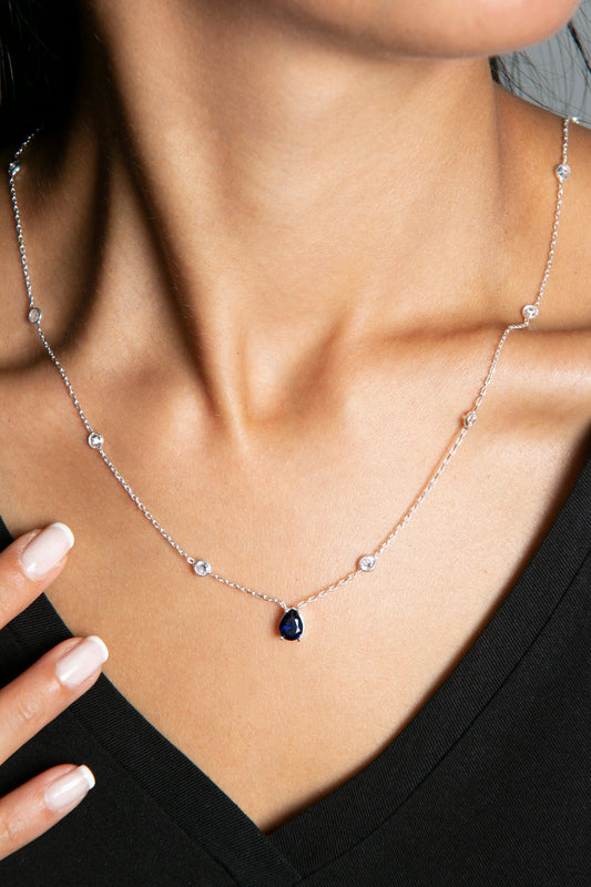 Wholesale Women's 925 Sterling Silver Teardrop Necklace with Stones