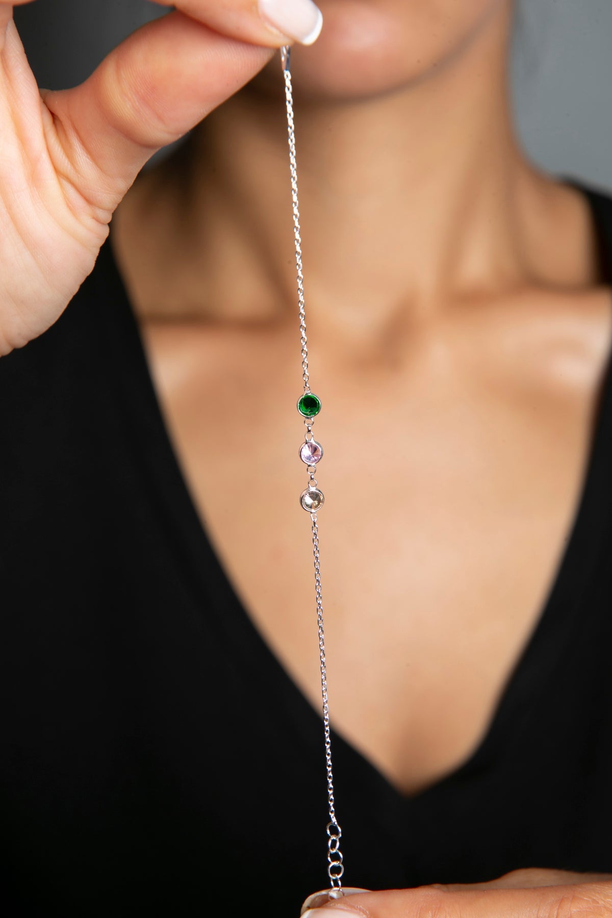 Wholesale Women's Colorful Stone Elegant Model 925 Sterling Silver Bracelet