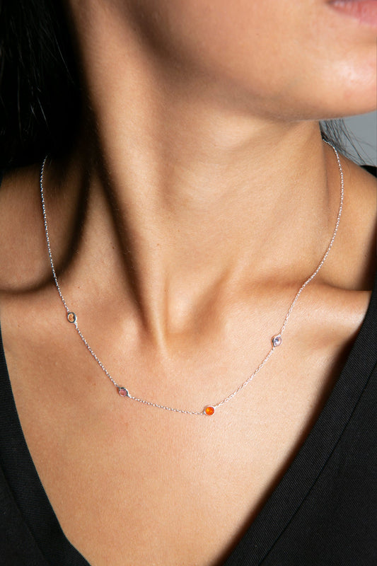 Wholesale Women's 925 Sterling Silver Necklace with Colorful Stone Elegant Design