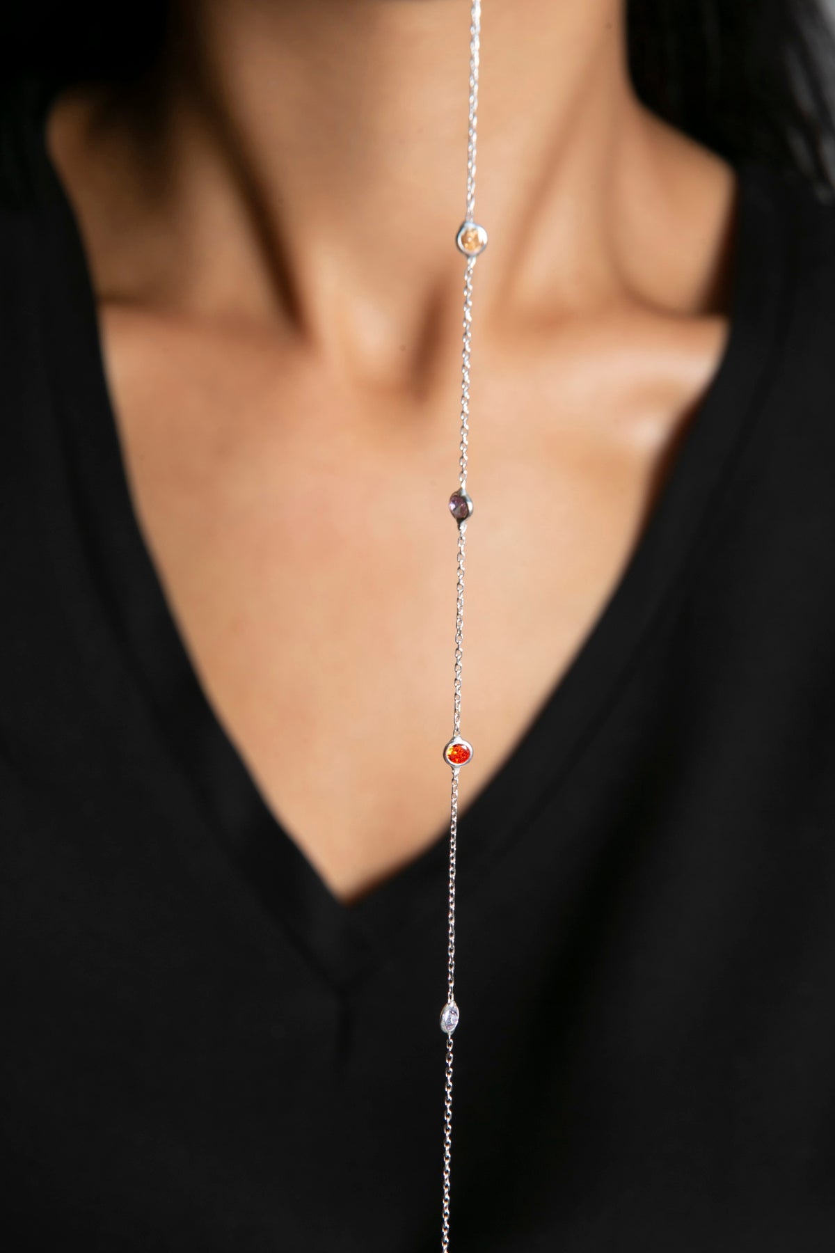 Wholesale Women's 925 Sterling Silver Necklace with Colorful Stone Elegant Design