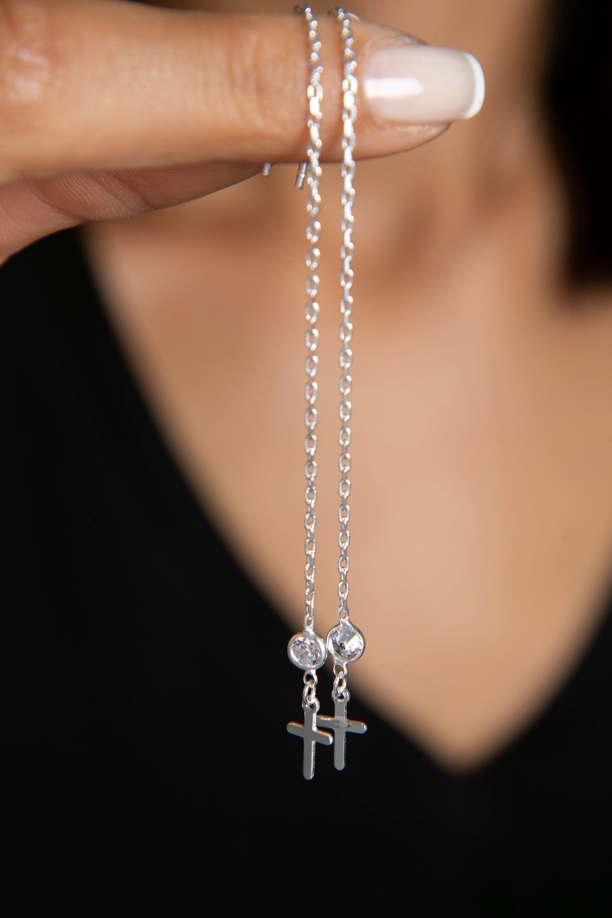Wholesale Women's 925 Sterling Silver Cross Earrings with Stones