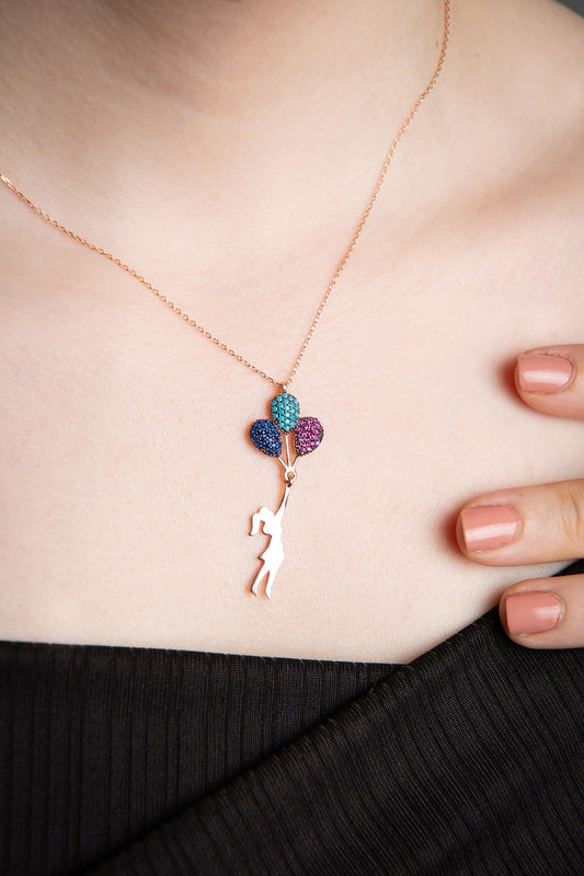 wholesale Women's Flying Balloon Charm Necklace in 925 Sterling Silver